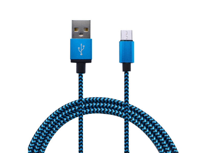 11748 Кабел micro USB текстилен 1 метър син/черен - Image 1
