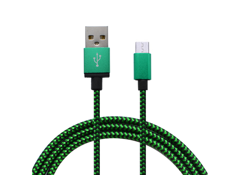 11749 Кабел micro USB текстилен 1 метър зелен/черен - Image 1