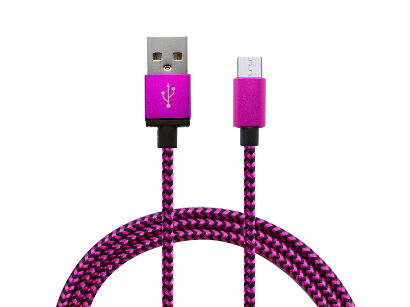 11750 Кабел micro USB текстилен 1 метър лилав/черен - Image 1