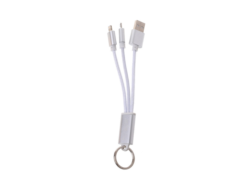 11755 Кабел ключодържател USB към iPhone и micro USB сребрист - Image 1