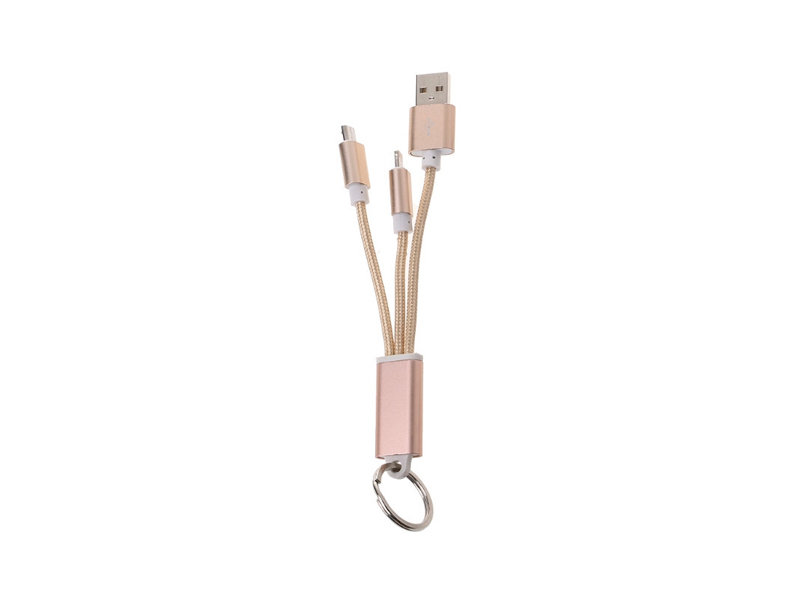 11756 Кабел ключодържател USB към iPhone и micro USB златист - Image 1