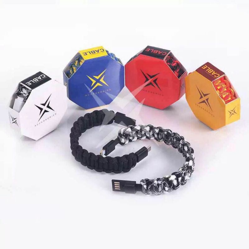 11804 Кабел micro USB текстилна гривна син/черен - Image 1
