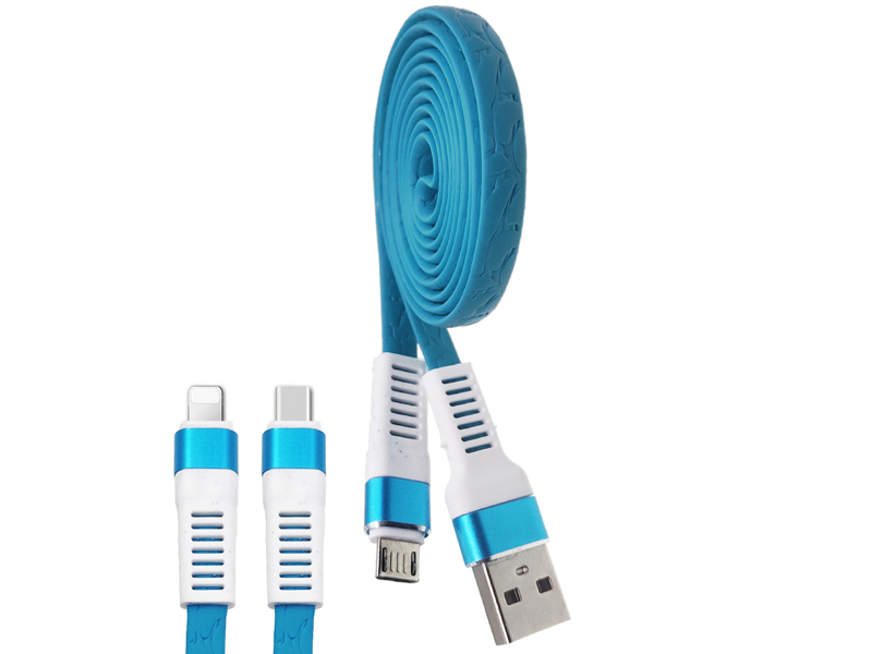 11818 Кабел micro USB плосък със шарки 1 метър син - Image 1