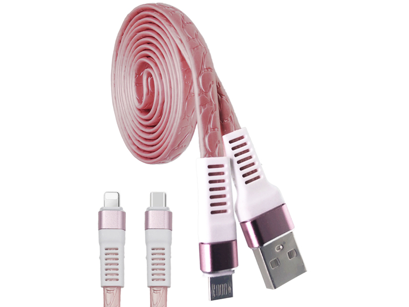 11819 Кабел micro USB плосък със шарки 1 метър розов - Image 1