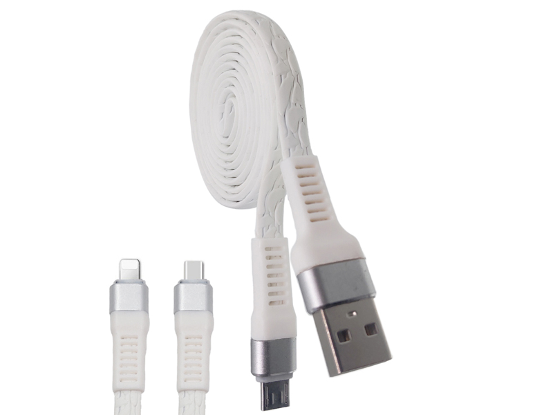 11820 Кабел micro USB плосък със шарки 1 метър бял - Image 1
