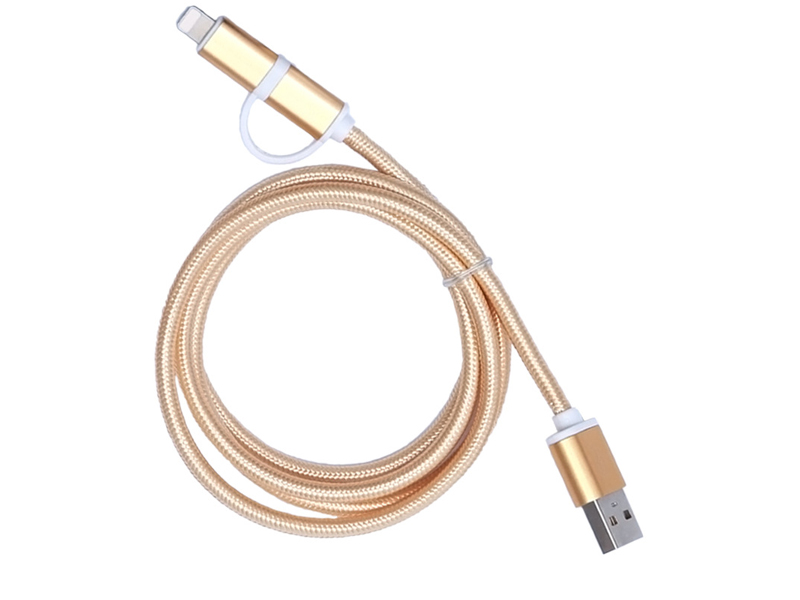 11857 Кабел micro USB с приставка за iphone златист - Image 1